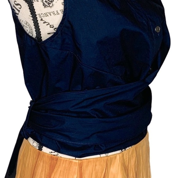 Derek Lam 10 Crosby Navy Blue Sleeveless Button Blouse SZ 6 NWT Twist Tie Cotton - Picture 6 of 13